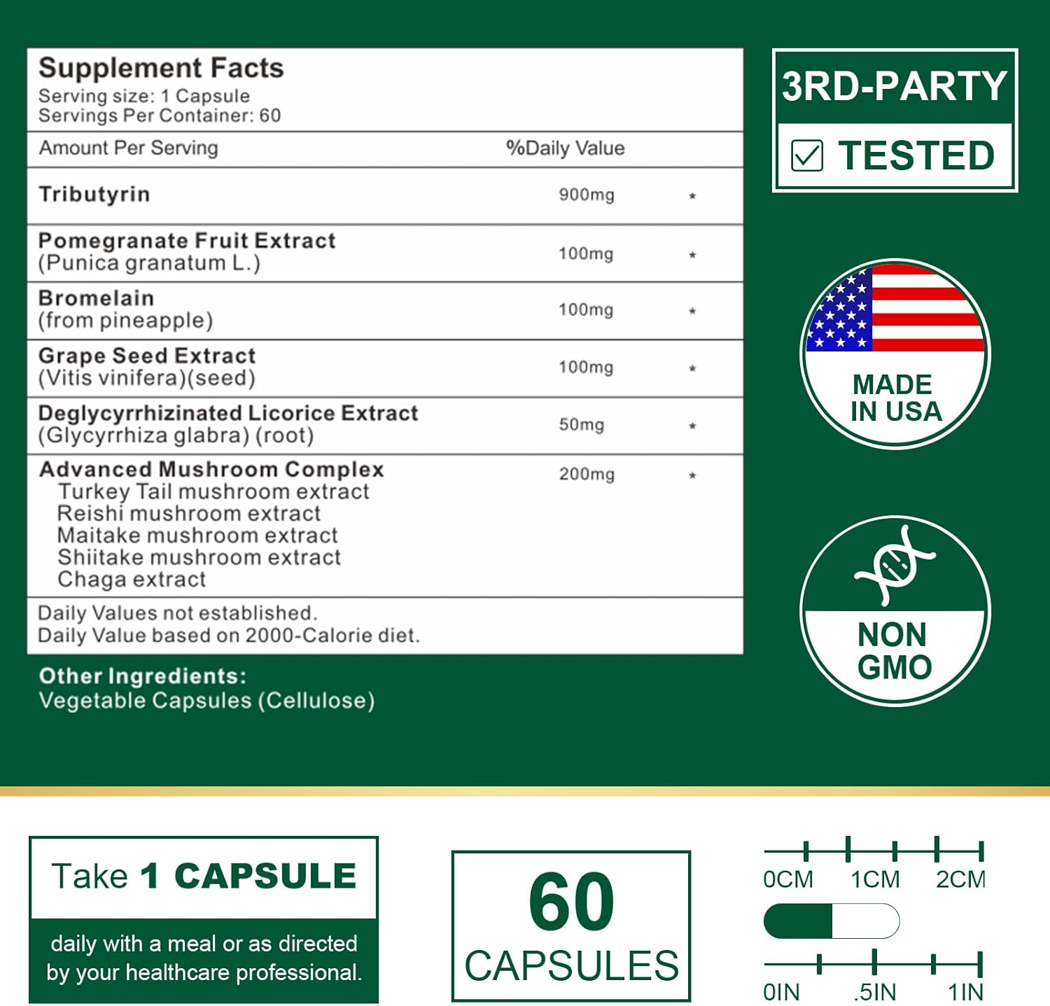 Tributyrin Supplement - Butyrate Precursor for Gut Barrier Support, Leaky Gut Support, Digestion 60 Count