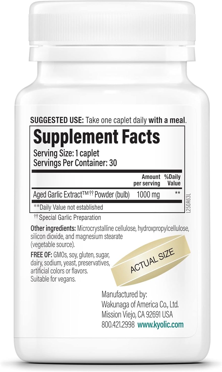 Kyolic Aged Garlic Extract Formula 250, Cardiovascular Health, One Per Day, 30 Vegan Caplets