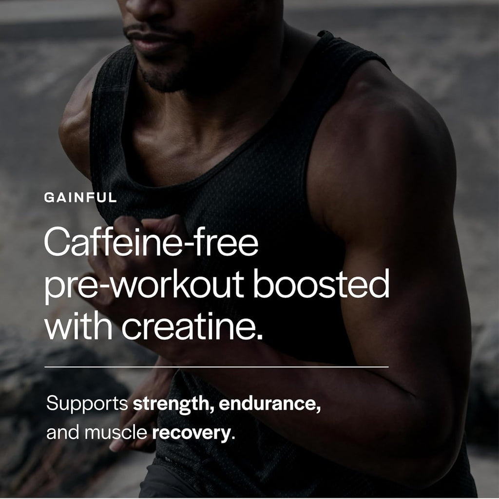 Gainful Caffeine Free Pre Workout Powder with Creatine, Strawberry Lemonade Flavor, Supports Strength, Endurance, & Recovery, BCAAs, Beta Alanine, L-Citrulline, No Artificial Ingredients, 20 Servings