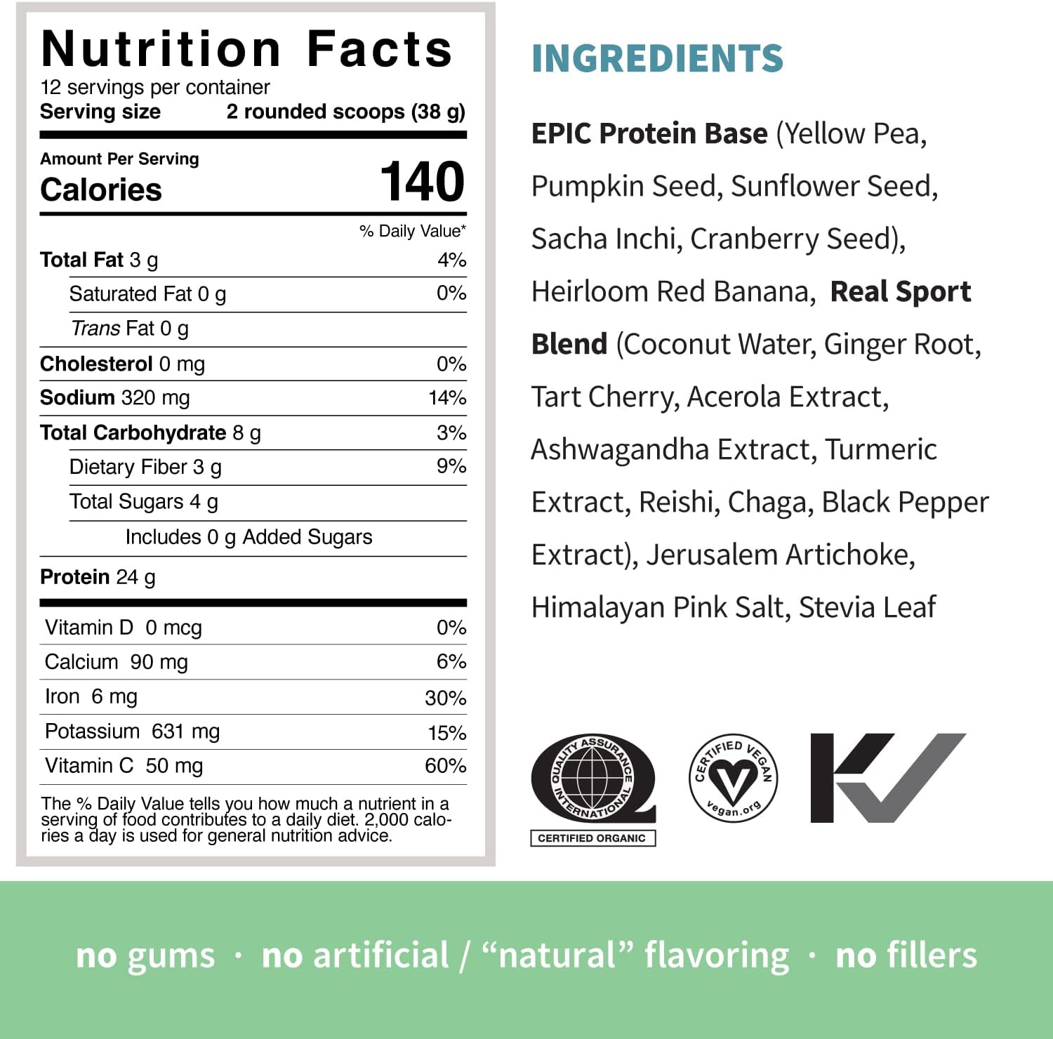 Sprout Living, Epic Protein, Plant Based Protein & Superfoods Powder, Real Sport | 24 Grams Organic Protein Powder, Recovery, Vegan, Non Dairy, Non-GMO, Gluten Free, Low Sugar (1 Pound, 12 Servings)