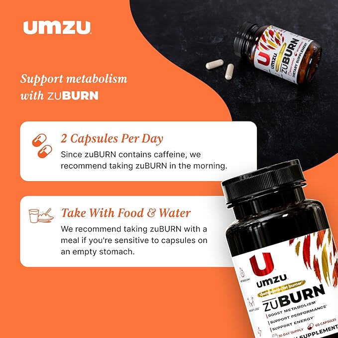 UMZU ZuBurn Energy Support Supplement, (30 Day Supply) – Caffeine Mitoburn Capsimax Grains Of Paradise B6 & B12 – Energy Supplements For Daily Energy, Focus & Active Lifestyle Support General Wellness