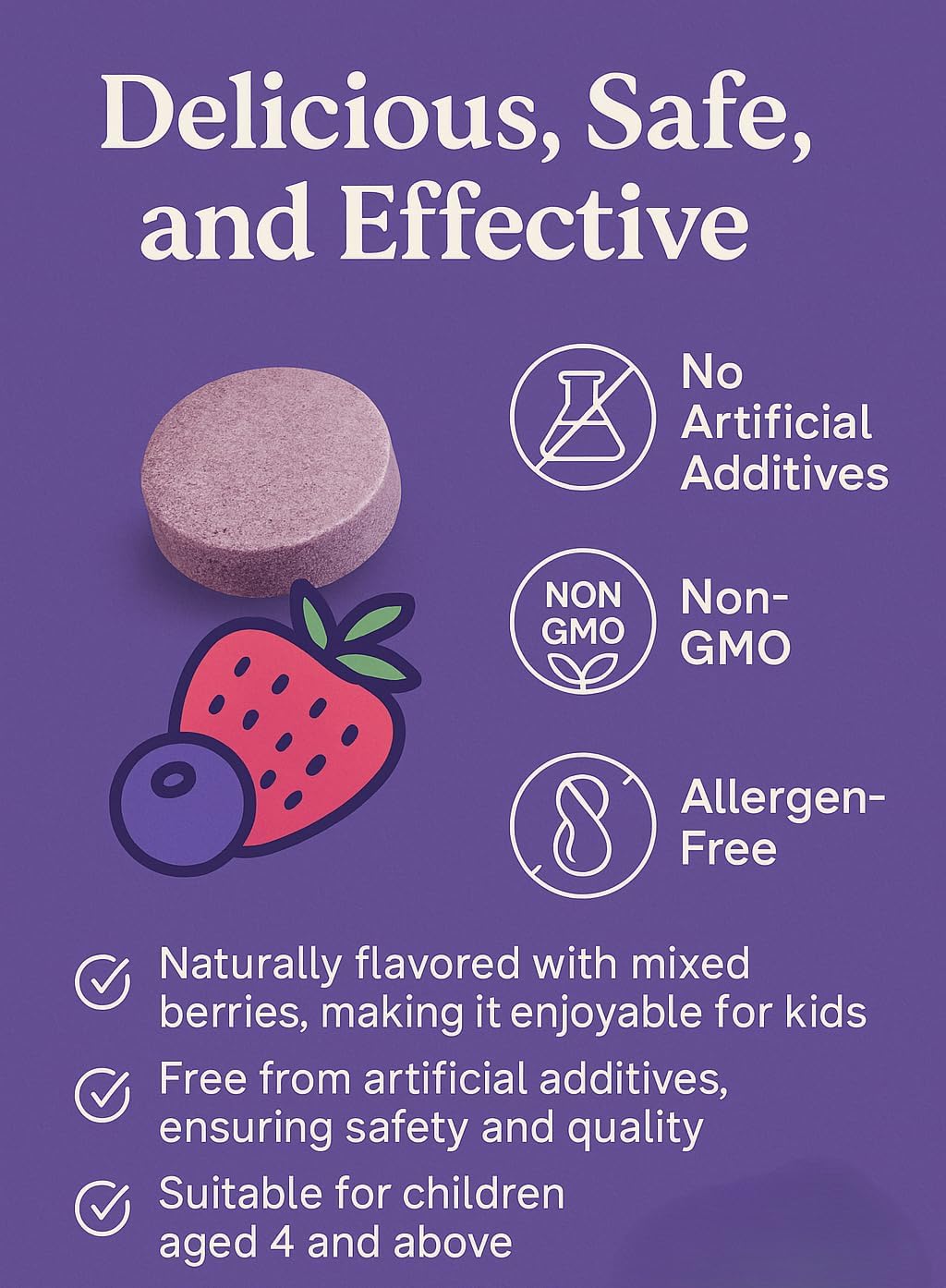 Children’s Probiotic, Chewable Gut Health Tablets for Kids, Supports Digestion, Immunity & Nutrient Absorption, No Artificial Additives, Mixed Berry, 60 Servings
