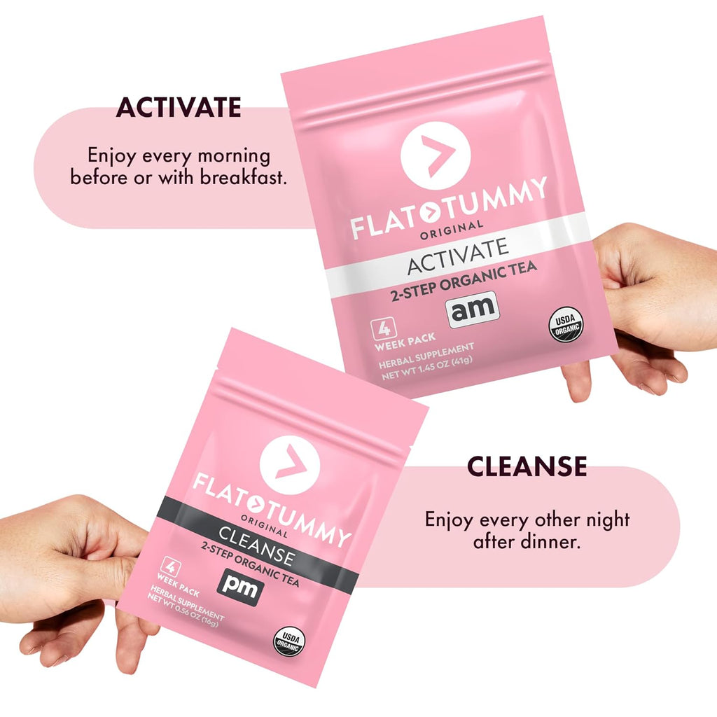 Flat Tummy Tea – 2-step, 4 Week Program – Detox Tea to Boost Energy & Reduce Bloating* - All Natural Detox Cleanse w/Green Tea, Lemon Balm, Dandelion, Fennel, & More - Digestion support (Pack of 5)