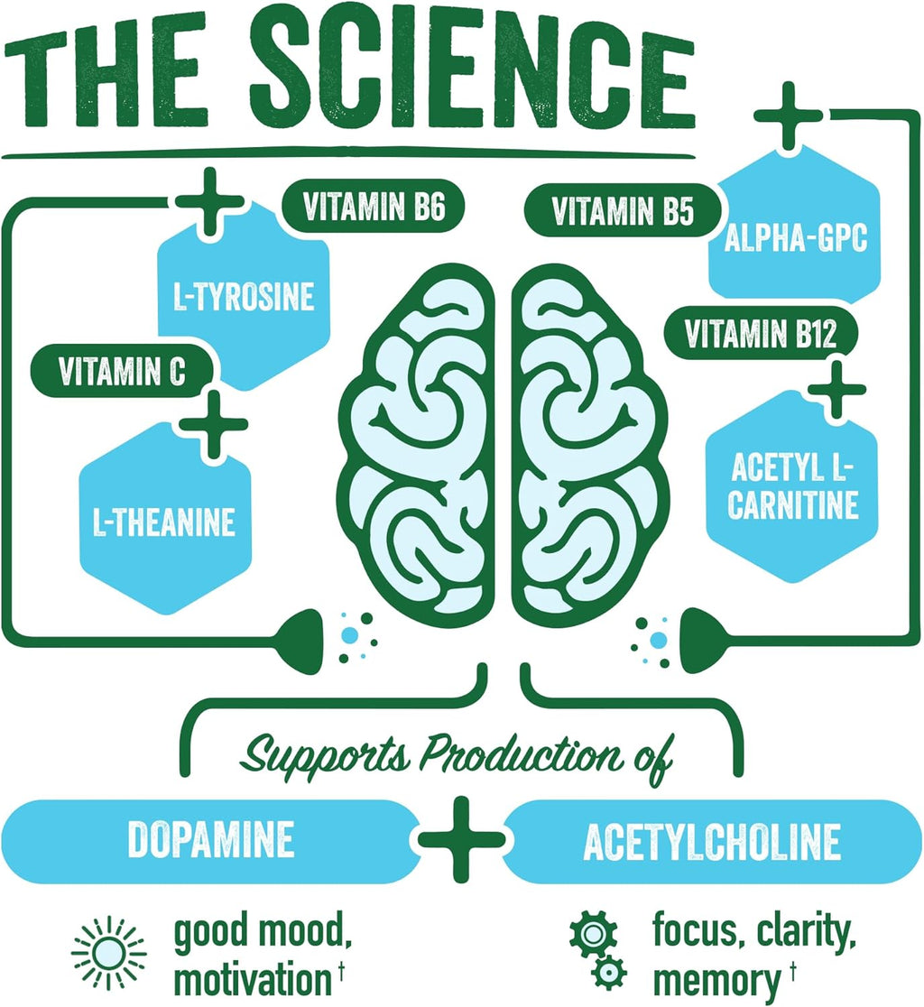 BrainJuice Decaf Brain Support Shot, Gluten Free Supplement Shots for Energy & Focus, Healthy Drinks with Alpha GPC, Vitamin B & Decaffeinated Green Tea Leaf, Peach Mango, 2.5 fl oz, 12 Pack