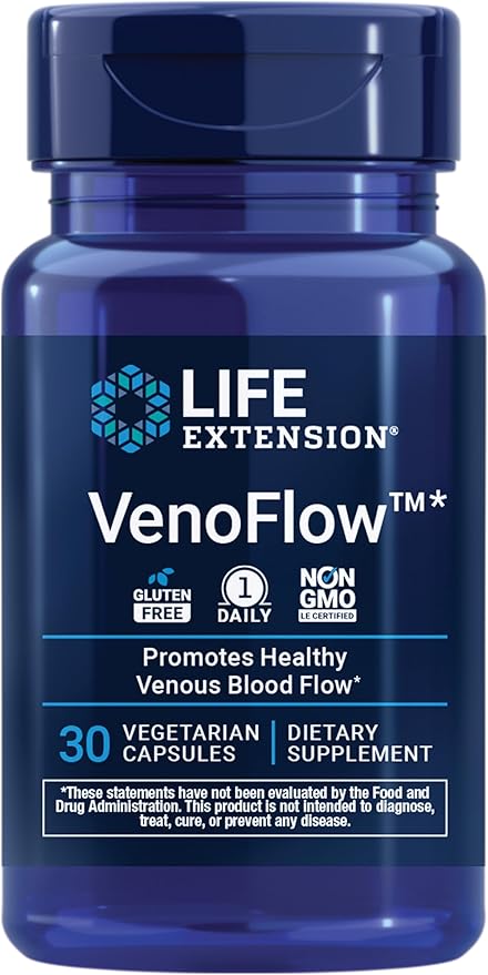Life Extension VenoFlow™, nattokinase Enzyme, French Maritime Pine bark Extract, Supports Healthy Vascular Function, arm and Leg Circulation, Gluten Free, Non-GMO, Vegetarian, 1-Daily, 30 Capsules
