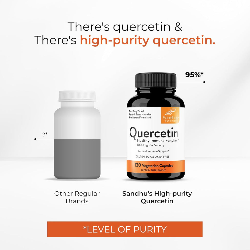 Sandhu's Quercetin Vegetarian Capsules Supplements 120 Count (Pack of 1) | Bioflavonoids for Immune Support & Respiratory Health, Seasonal Allergy Support | Quercitin for Men and Women