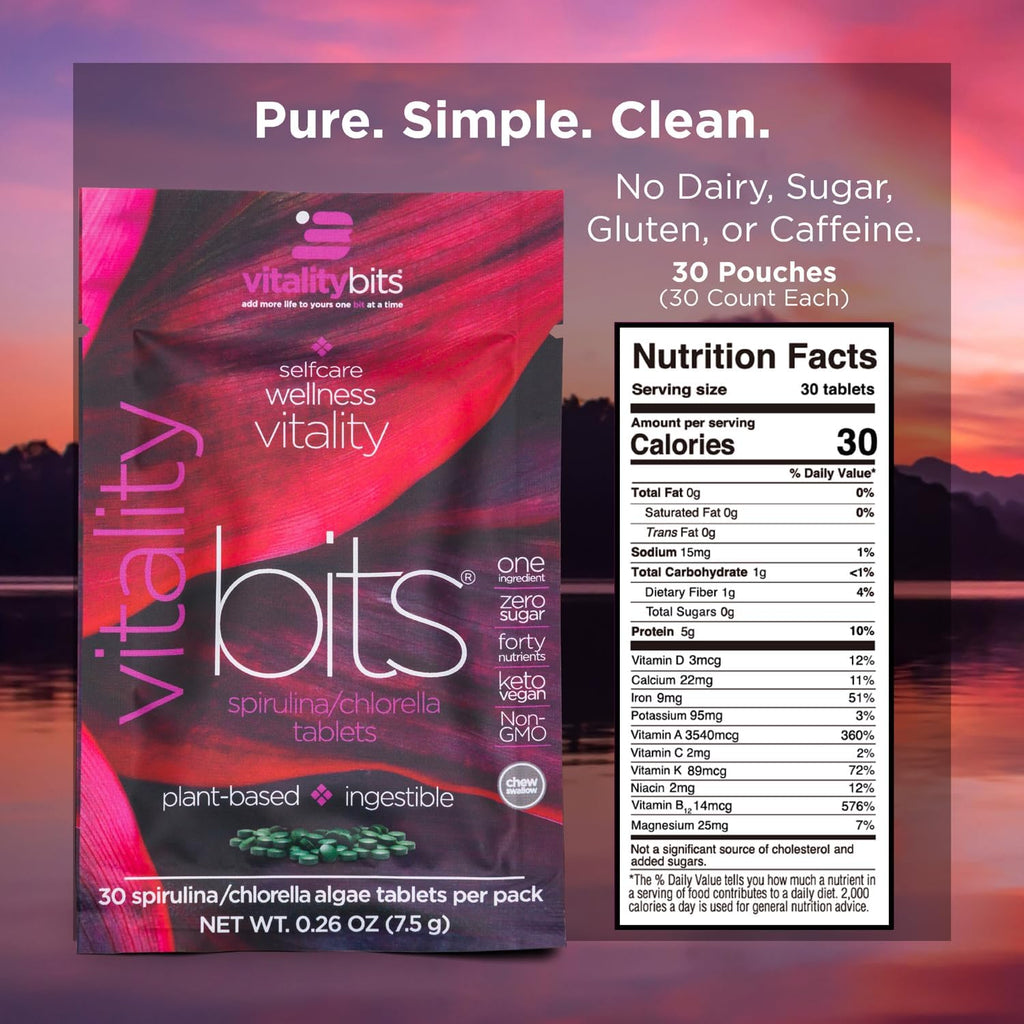 VITALITYbits - Organic Blended Spirulina & Chlorella Tablets - Algae Superfood - Energy, Self Care, Beauty - Replace Greens, Supplements, Protein, Snacks - Vegan, Keto, Gluten Free - 900 Tablets