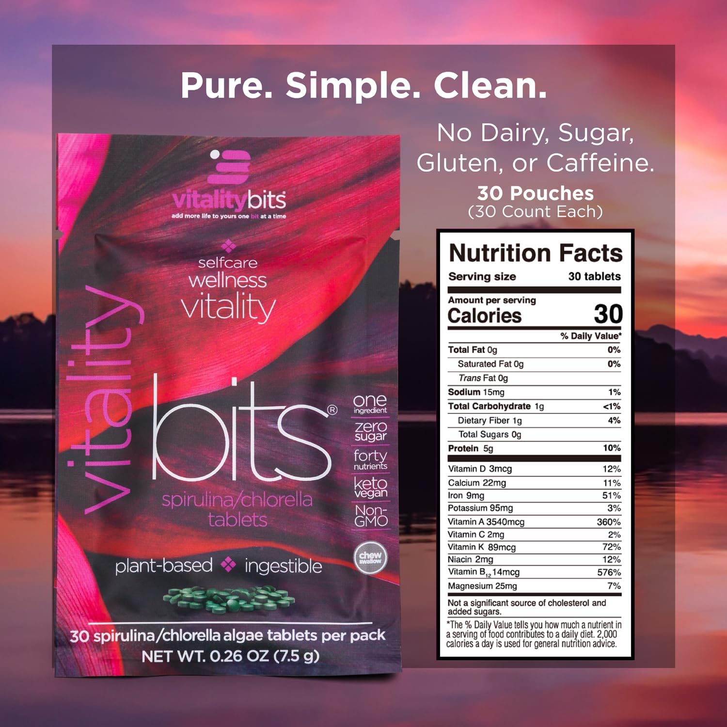 VITALITYbits - Organic Blended Spirulina & Chlorella Tablets - Algae Superfood - Energy, Self Care, Beauty - Replace Greens, Supplements, Protein, Snacks - Vegan, Keto, Gluten Free - 900 Tablets