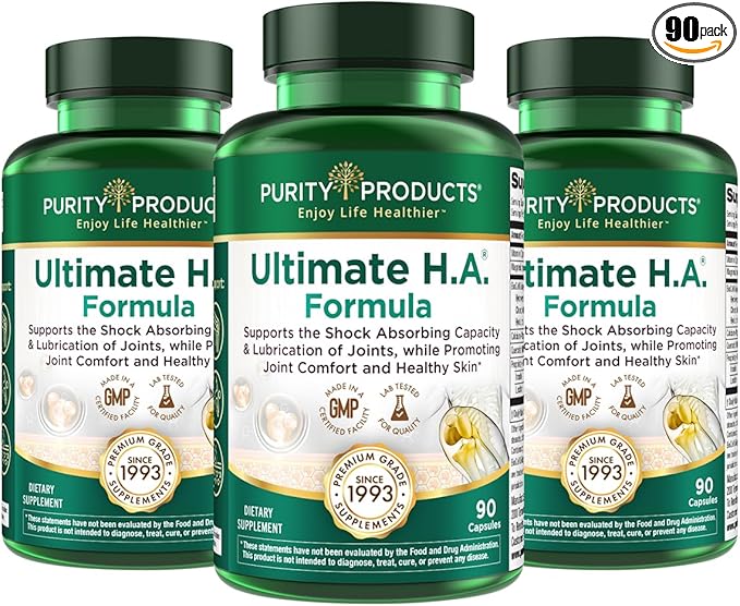 Purity Products Ultimate H.A. Formula - Clinically Studied BioCell Collagen - Dynamic Hyaluronic Acid Support for The Joints and Skin - 90 Count per Bottle (3 Bottles) - from