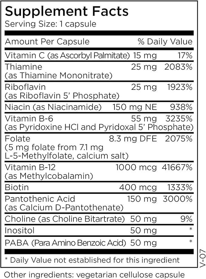 MethylPro B-Complex + L-Methylfolate 5 mg - Methylated Vitamin B Complex for Women and Men, Cellular Energy Support with Folate, Niacin and Biotin, Vit B Supplement - 90 Vegan Capsules