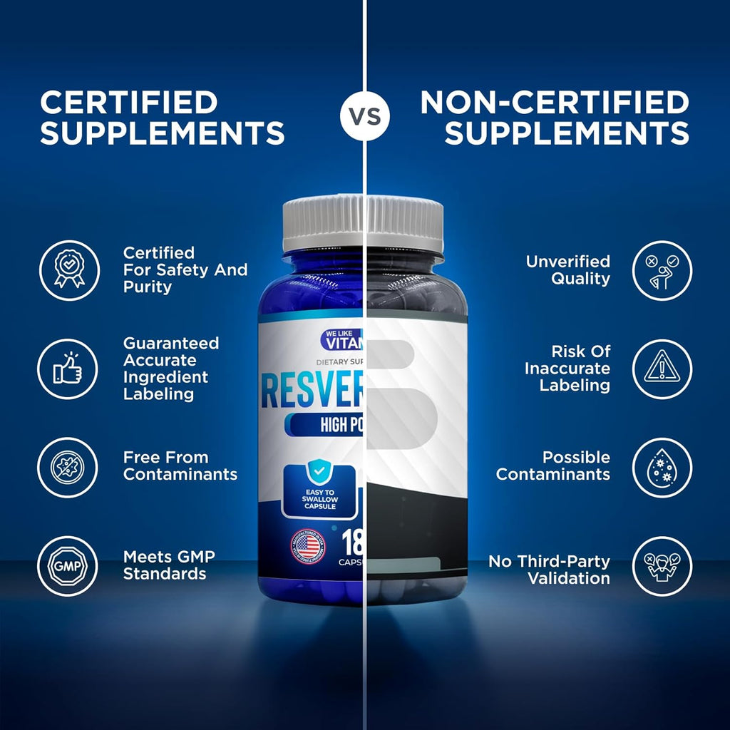 We Like Vitamins Resveratrol 1000mg per Serving - 180 Easy to Swallow Veggie Capsules - Natural Resveratrol Supplement 1000mg - Antioxidant Supplement Helps Support Anti-Aging and Immune System