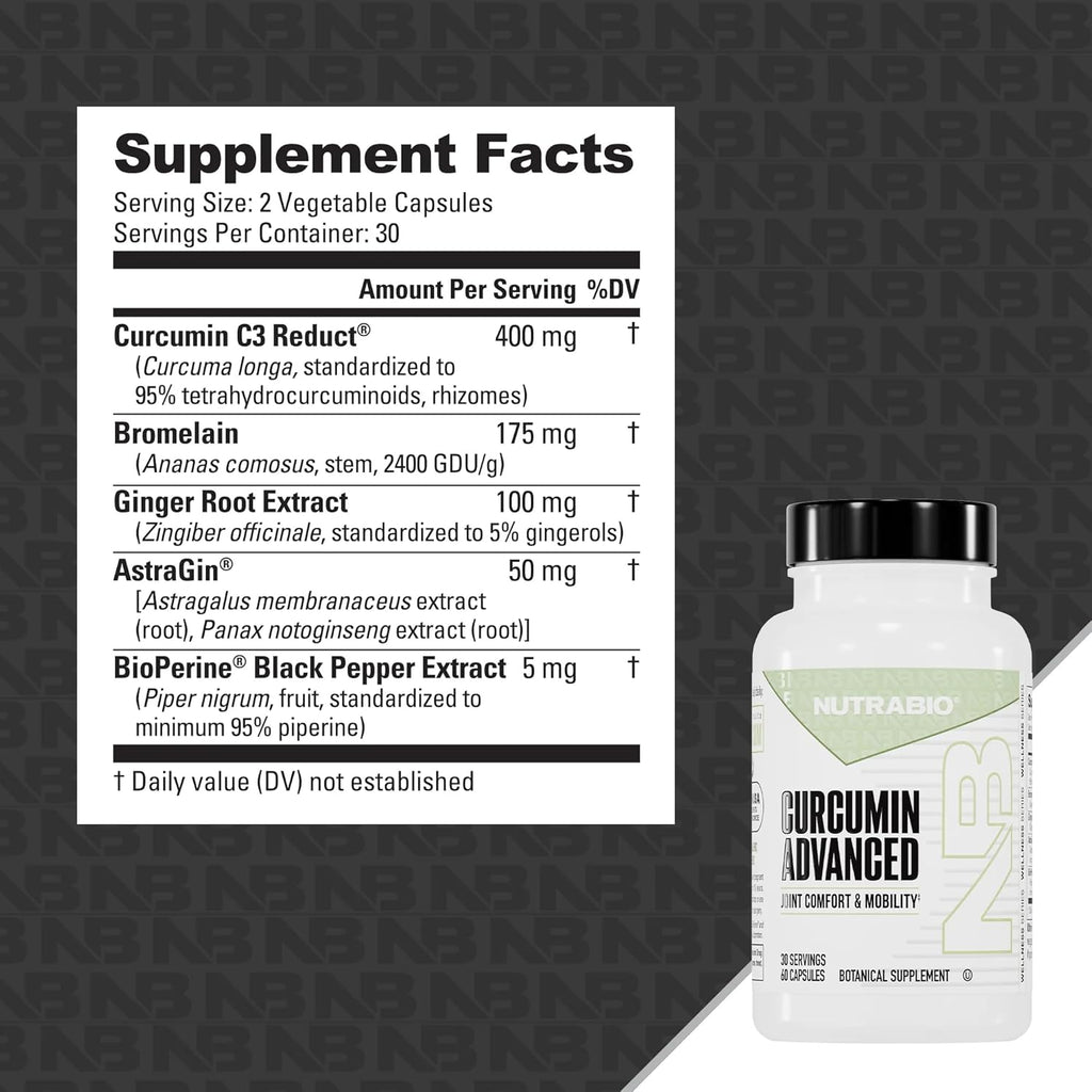 NutraBio Curcumin Advanced Digestion & Joint Support Complex, 60 Vegetable Capsules