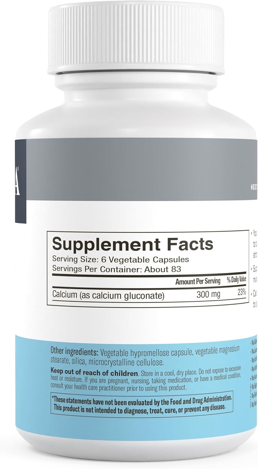 Freeda Calcium Gluconate – Kosher Vegan Calcium Supplement – Easy to Digest & Absorb – Supports Bone Strength – Pure Calcium Without Vitamin D – (500 Capsules)