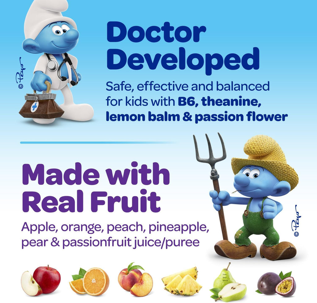 Smurfs Kids Calm Gummies | Calming Gummies for Kids with Lemon Balm & L Theanine | Made with Real Fruit | Doctor Developed | Gelatin Free Non-GMO No Artificial Flavors or Colors | 40 Servings