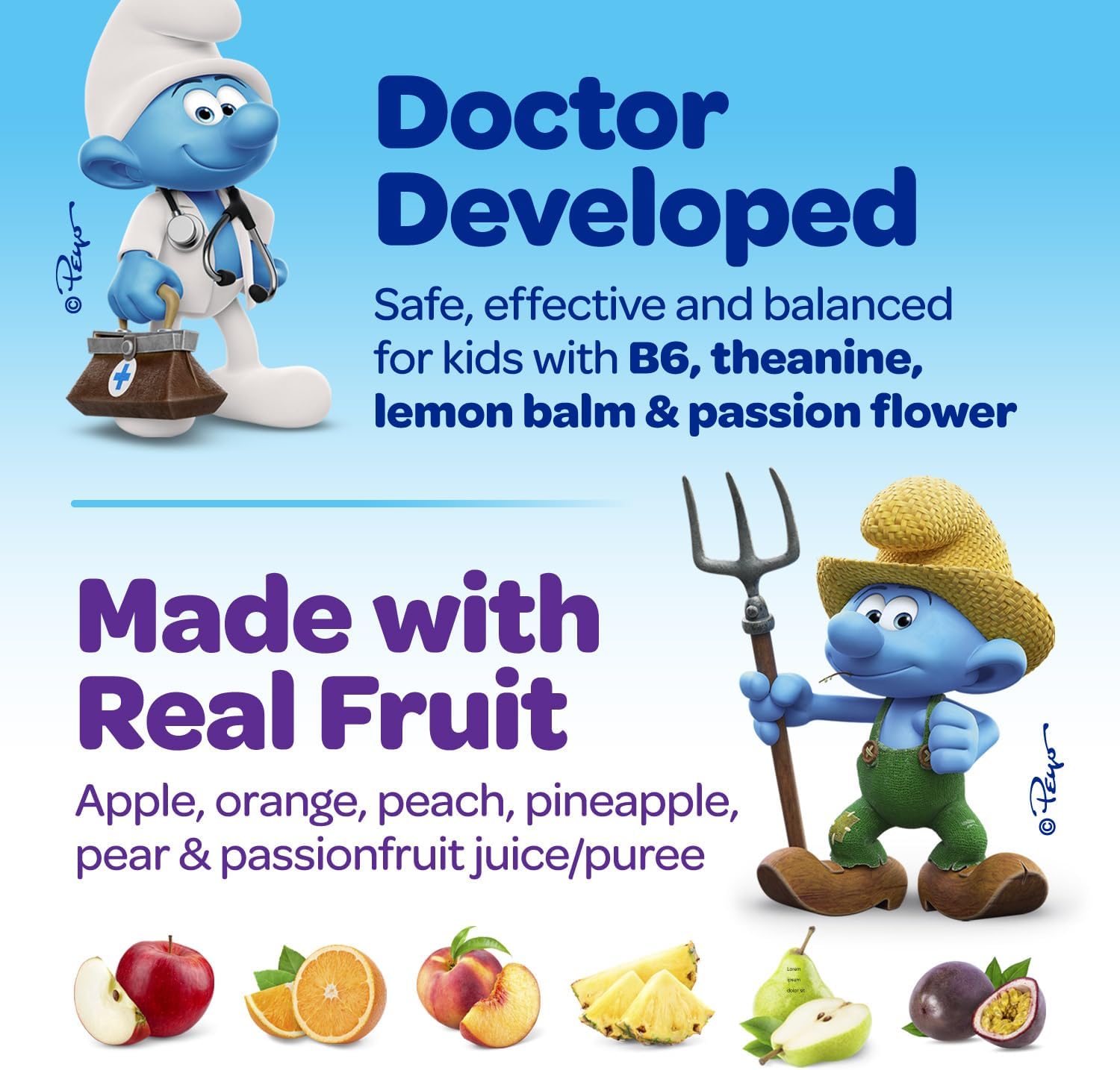 Smurfs Kids Calm Gummies | Calming Gummies for Kids with Lemon Balm & L Theanine | Made with Real Fruit | Doctor Developed | Gelatin Free Non-GMO No Artificial Flavors or Colors | 40 Servings