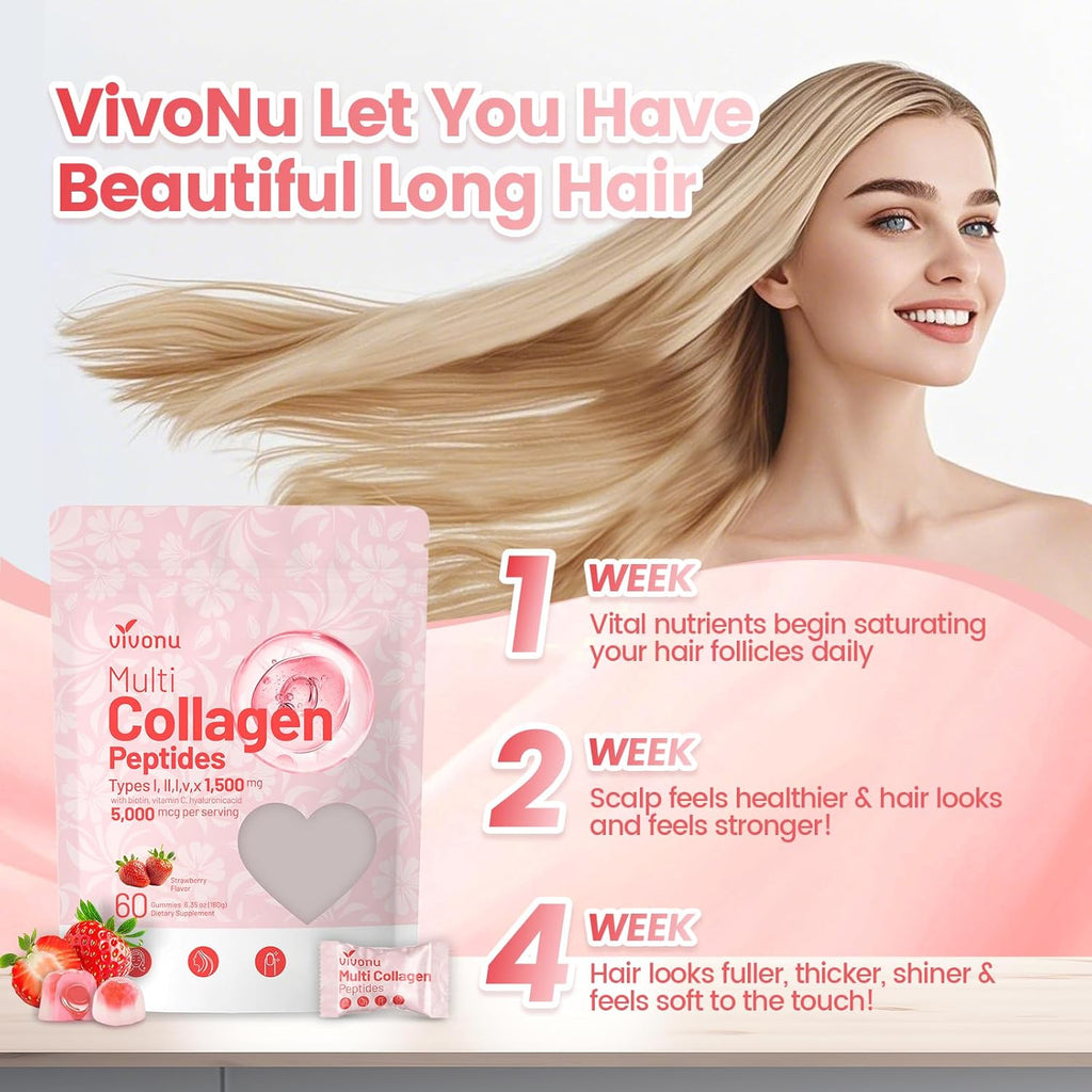 Women & Men Multi Collagen Peptides Gummies Sugar-Free, Multi Collagen Hydrolyzed Protein Type I,II,III,V,X, Biotin, Methylated B12, Vitamin C A E D3 B6 for Skin Hair Nails, Bone