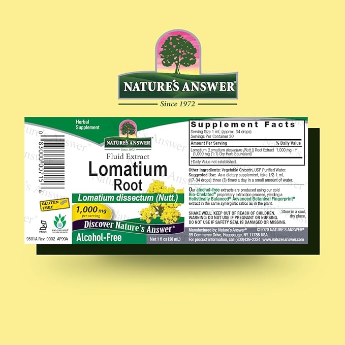 Nature’s Answer Lomatium Root Extract Lomatium Dissectum - Natural Herbal Supplement - Gluten Alcohol-Free - Ideal for Immunity Overall Health Wellbeing – 1000mg (1 FL Oz)