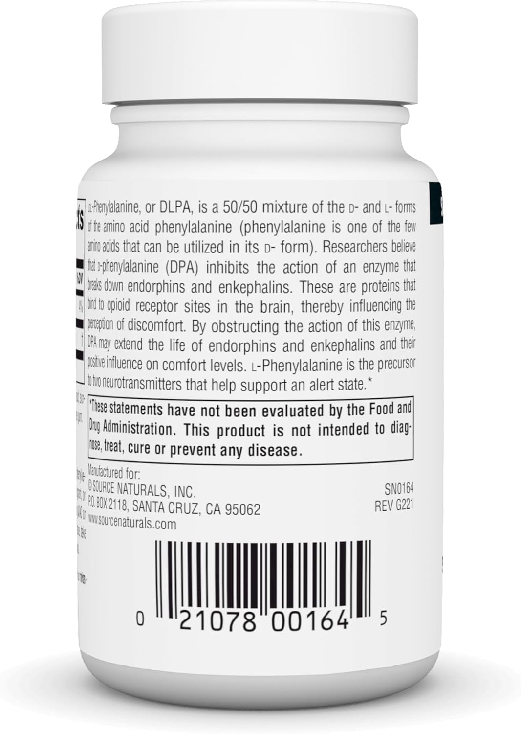 Source Naturals DLPA DL-Phenylalanine Supplement That Supports an Alert State* - 750 mg - 30 Tablets