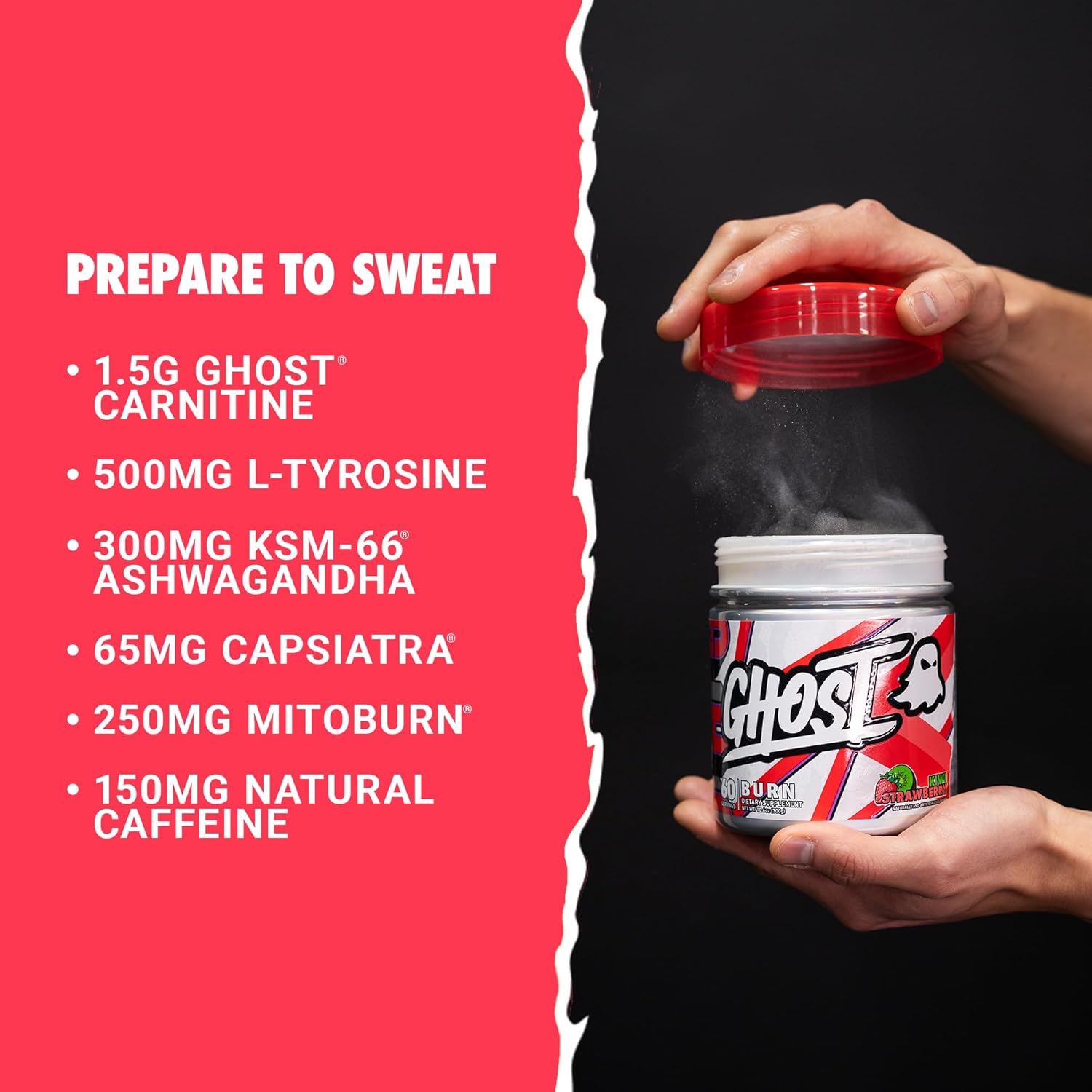 GHOST Burn Weight Management Powder, Kiwi Strawberry (60 Servings) - Metabolism & Energy Support Supplement for Men & Women - Natural Caffeine, L-Carnitine & L-Tyrosine - Soy & Sugar-Free, Vegan