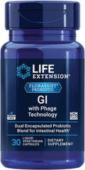 Life Extension FLORASSIST GI with Phage Technology, digestive health, probiotic support, nutrient absorption, 7 probiotic strains, bacteriophage blend, 30 liquid vegetarian capsules