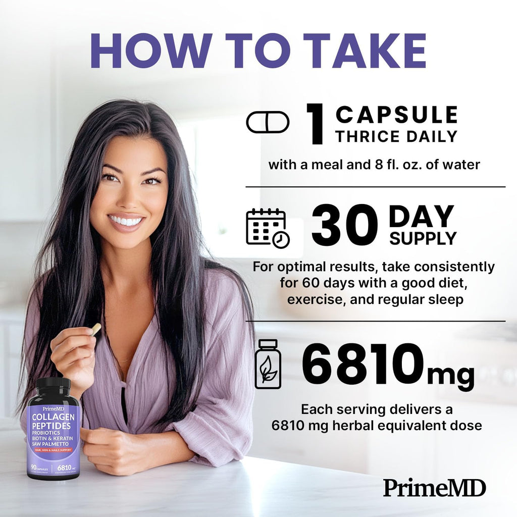 27-in-1 Hair Skin and Nails Vitamins (6810mg) with Biotin 10000mcg - Collagen Supplements for Men and Women - Keratin Supplements with Probiotics and Saw Palmetto, 90ct