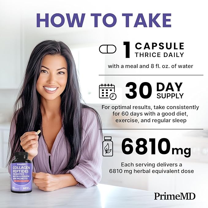 27-in-1 Hair Skin and Nails Vitamins (6810mg) with Biotin 10000mcg - Collagen Supplements for Men and Women - Keratin Supplements with Probiotics and Saw Palmetto, 90ct (2-Pack)