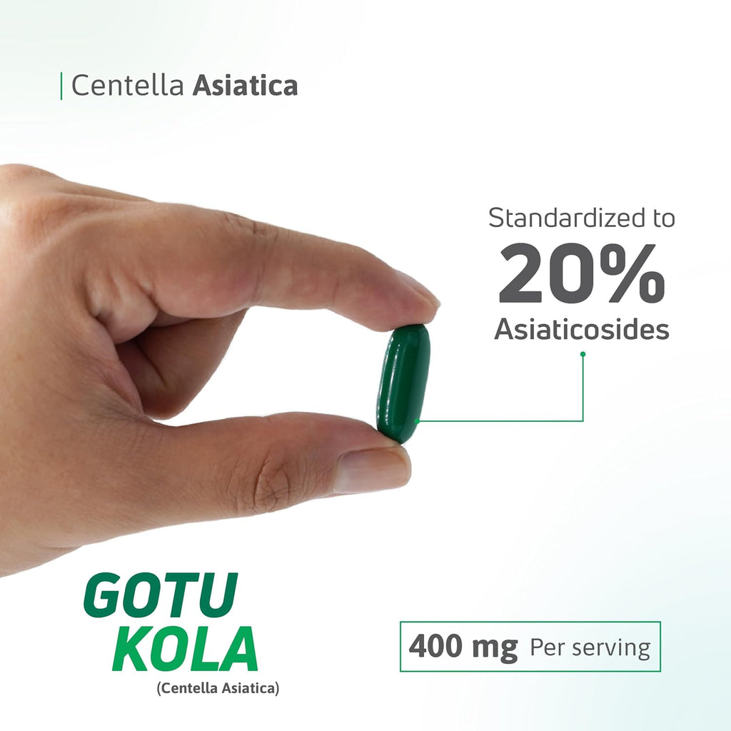 Gotu Kola 400mg – Standardized Centella Asiatica Extract with 20% Asiaticosides – Promotes Cognitive Support, Brain Health & Focus – 60 Softgels – Non-GMO, Gluten-Free Formula