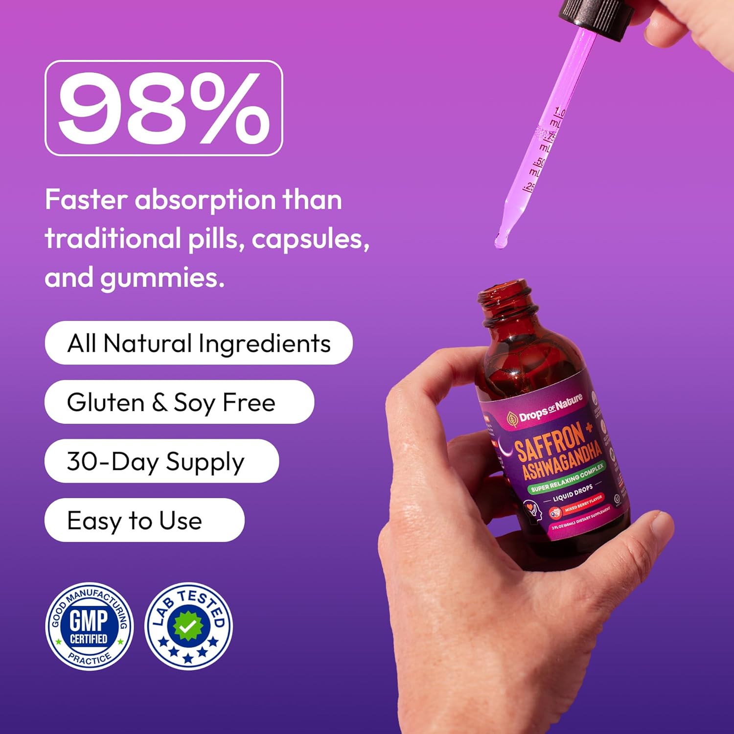Ashwagandha and Saffron Supplement – Contains KSM 66 and Saffron Extract – Vegan, Gluten-Free, GMO-Free – Daily Herbal Ashwagandha Supplement to Support Focus, Clarity & Relaxation (Mixed Berry, 60ml)