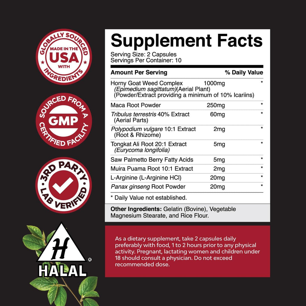 Bundle of Horny Goat Weed Complex with Tongkat Ali, Saw Palmetto, Panax Ginseng & Black Maca Root Plus Potent Herbal Supplement with Siberian Ginseng, Ashwagandha & Maca for Men’s Energy & Wellness