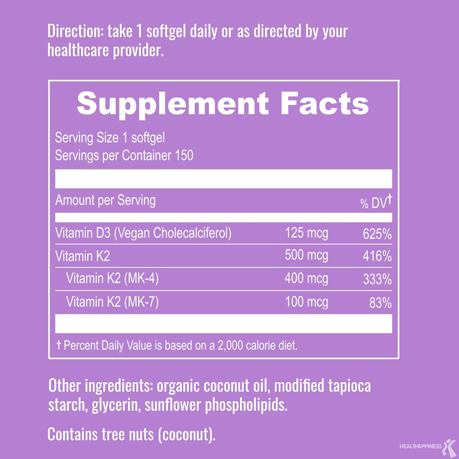 UpNourish Certified Vegan Vitamin D3 5000 IU K2 MK4 MK7 500 mcg Supplement, 150 Softgels, Plant Based Liposomal Vitamin D K with Organic Coconut Oil, Non GMO, Gluten and Gelatin Free