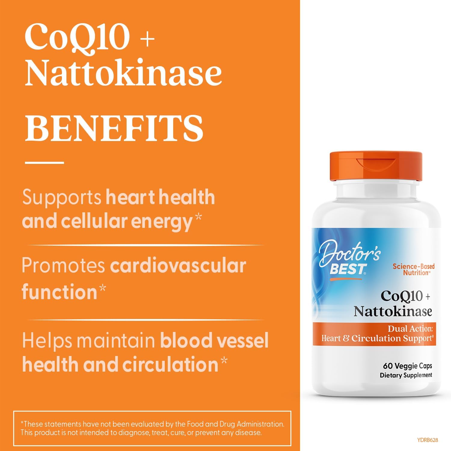 Doctor’s Best CoQ10 100 mg + Nattokinase 2,000FU, Supports Heart & Circulation Support, Non-GMO, Gluten Free, Vegan, 60 Veggie Caps