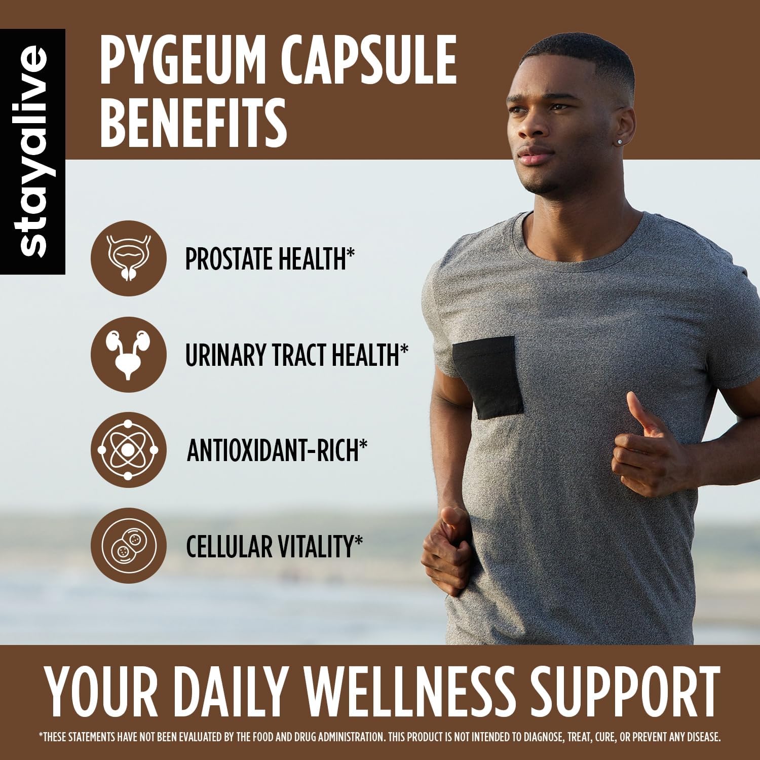 STAY ALIVE Pygeum Africanum Supplement, 7-in-1 Extract w/Saw Palmetto, Pumpkin Seed, Stinging Nettle and Lycopene, 120 Vegan Capsules, Non-GMO and Gluten-Free Pygeum Supplement for Men and Women