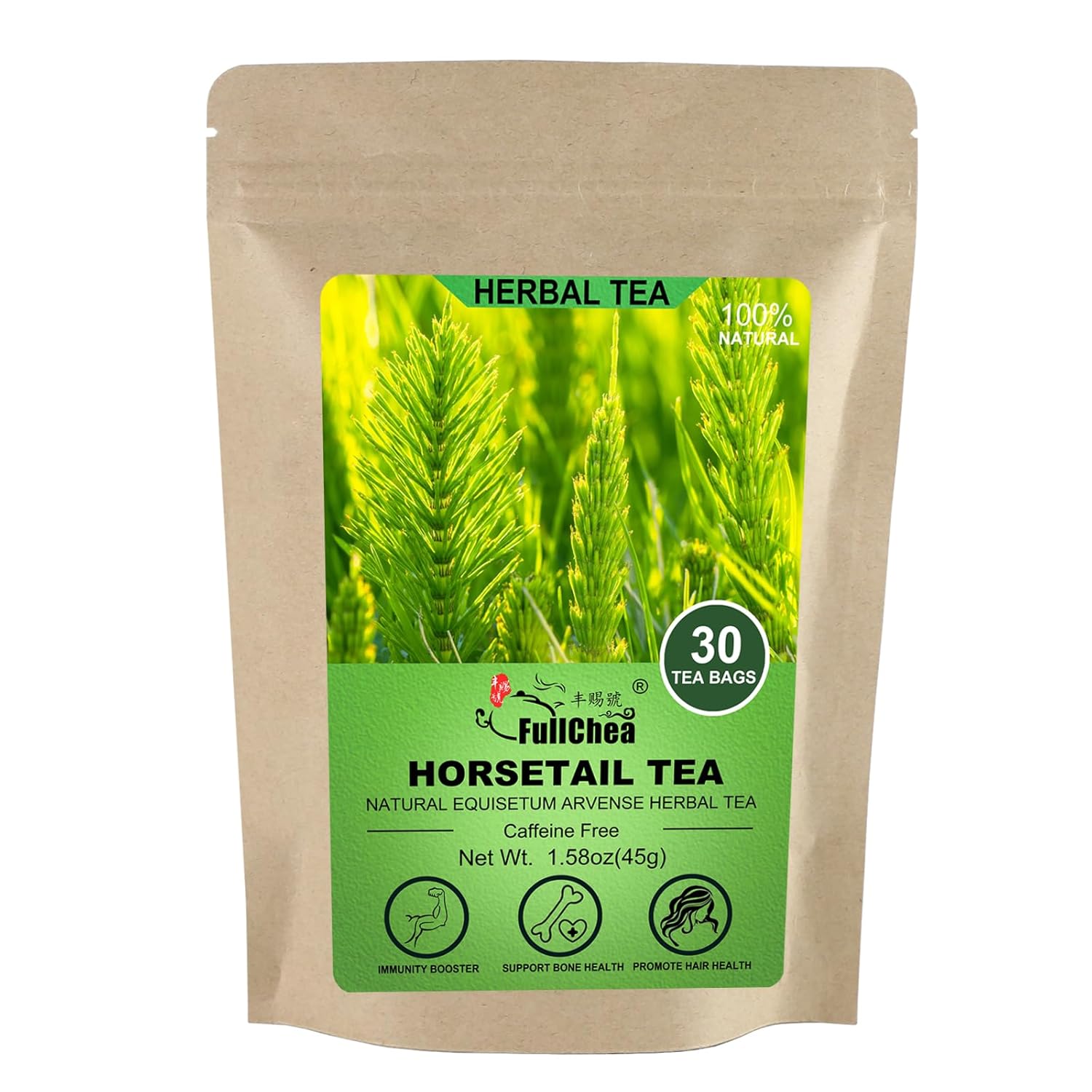 FullChea - Horsetail Tea, 1.5g X 30 Count - Premium Dried Horsetail Herb For Hair & Nail - Non-GMO - Caffeine-free - Natural Cola De Caballo Hierba