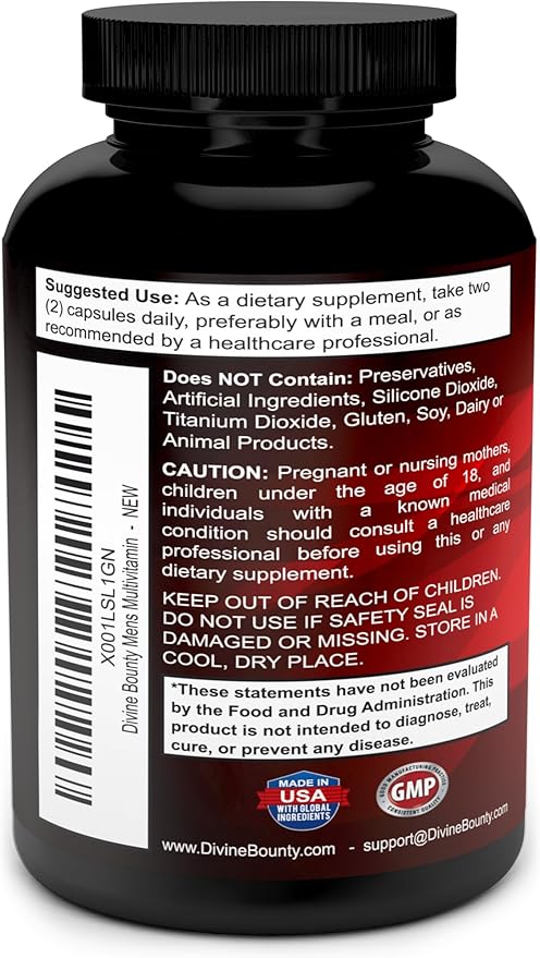 Mens Multivitamin – Daily Multivitamin for Men with Vitamin A C D E K B Complex, Calcium, Magnesium, Selenium, Zinc Plus Heart, Brain, Immune, and Men's Multivitamins – 90 Vegetarian Capsules