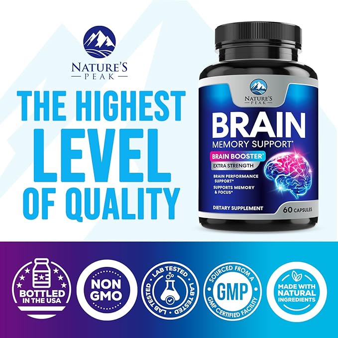 Brain Memory Supplement - 3X Strength Nootropics for Concentration, Clarity & Focus Support - Brain Health Cognitive Vitamins with Bacopa, Phosphatidylserine & DMAE, Brain Booster Pills, 60 Capsules
