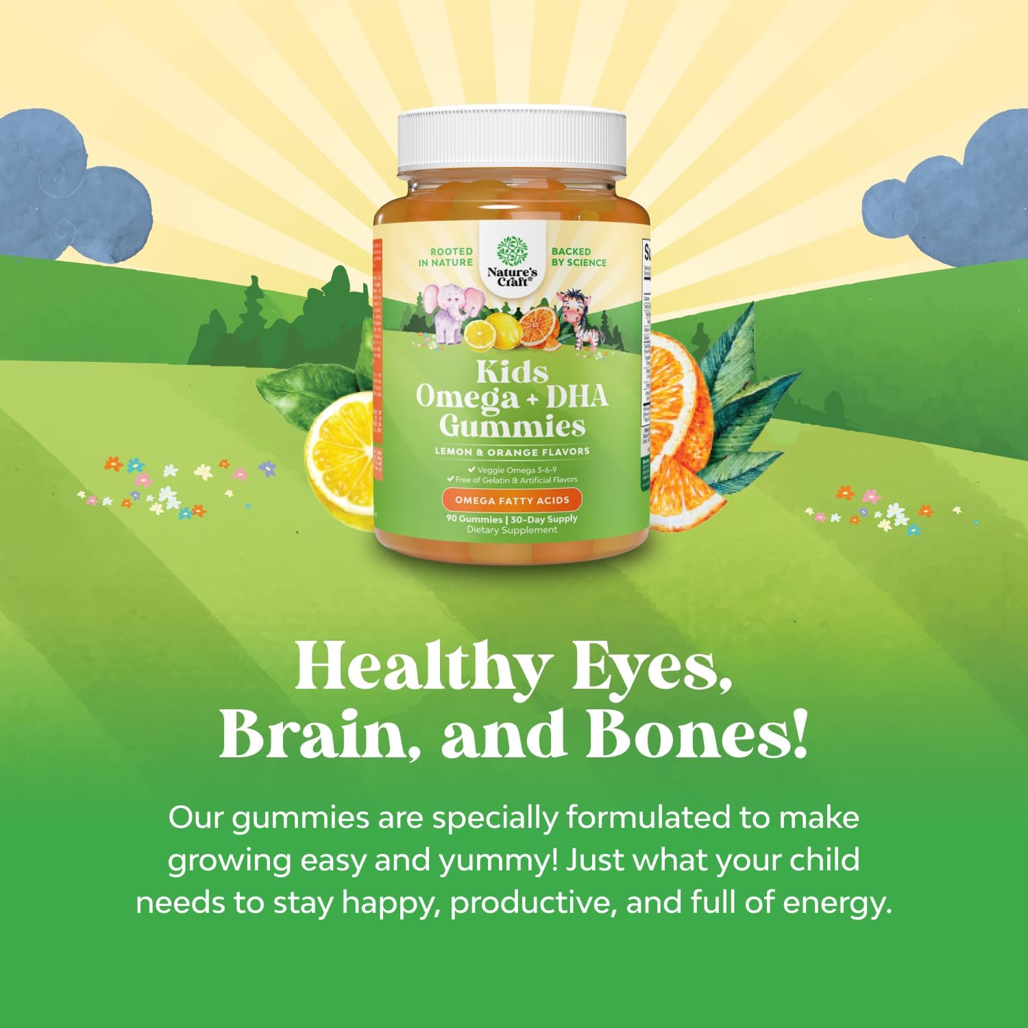 Kids DHA Omega 3 Gummies for Kids - Delicious Fish Free DHA Omega 3 Gummies with Vegetarian 6 9 for Vision Brain & Immunity - Non GMO Supplement Fish & Gluten Free 1 Month