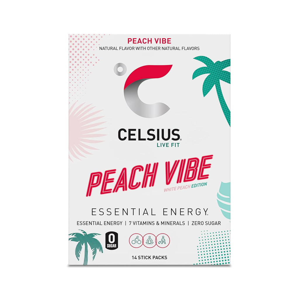 CELSIUS On The Go PEACH VIBE, Sugar Free Energy Drink Mix (14 Sticks per Pack) (Pack of 2)