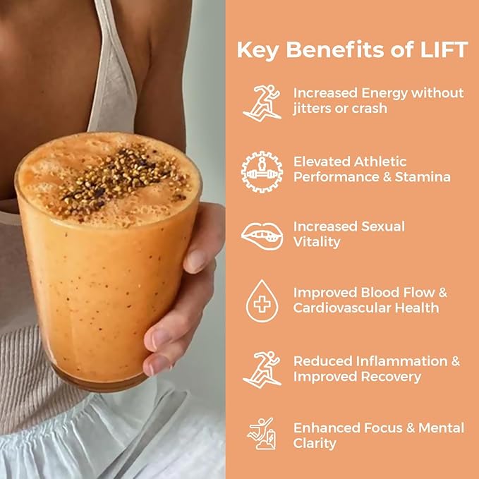 Lift Mushroom Powder Adaptogen 60g (30 Servings) | Natural Energy and Performance Blend with Cordyceps, Reishi, Yerba Mate, Muira Puama and Beet Root