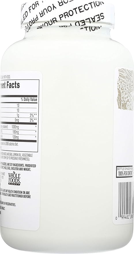 365 by Whole Foods Market, Omega-3 Lemon, 180 Count