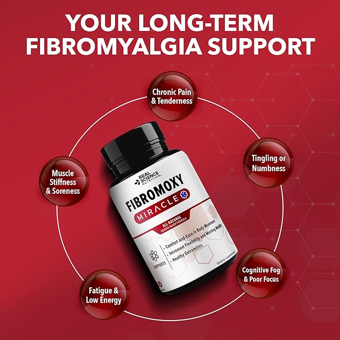 Real Science Fibromoxy Miracle – All Natural Fibromyalgia Relief Supplement for Pain, Stiffness & Fatigue with Vitamins B6, B12, C, D, K + Nitric Oxide Support – Neurological & Circulatory Aid, 60Caps