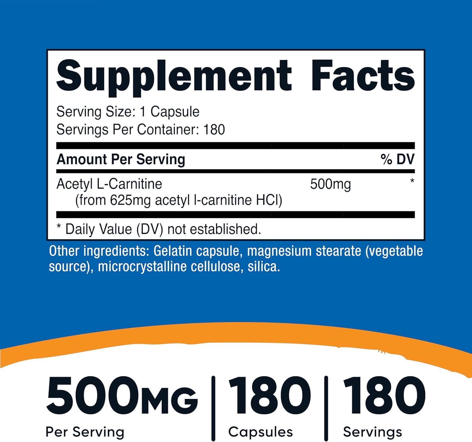 Nutricost Acetyl L-Carnitine (ALCAR) 500mg, 180 Capsules, 180 Servings - Non-GMO and Gluten Free, 1 Capsule per Serving