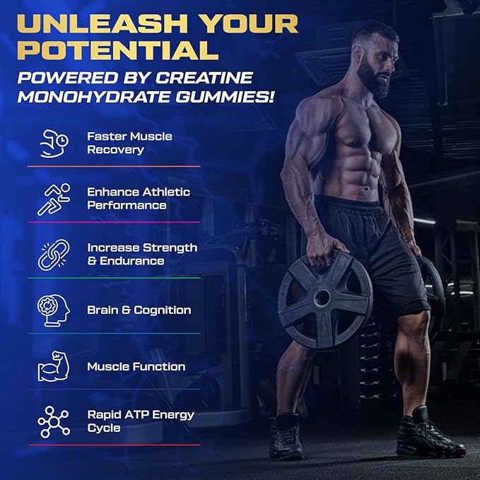 Creatine Monohydrate Gummies for Men & Women, 9000MG Creatine Gummies Sugar Free with L-Taurine, BCAA 2:1, B12 B6 for Boost Strength, Focus & Endurance, Vegan, Non-GMO, Blueberry 120pcs