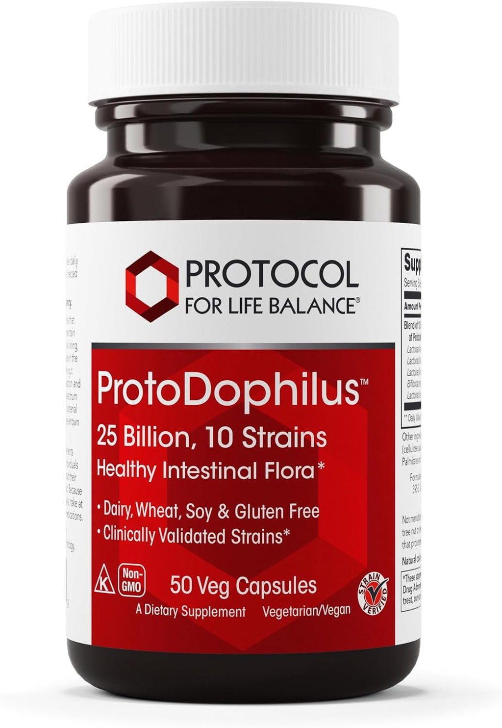PROTOCOL FOR LIFE BALANCE Proto Dophilus 25 Billion 10 Strains - Support Digestive Gut Health Immune System & Detox - Dairy, Wheat, Soy & Gluten Free - Vegan & Nut Free - 50 Veg Capsules