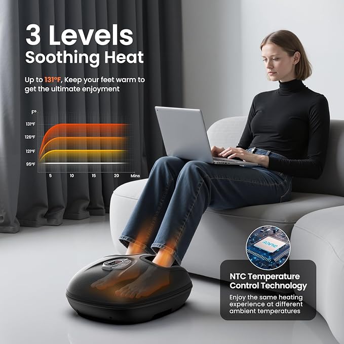 RENPHO Foot Massager Machine with Heat [2026 Upgraded], Shiatsu Foot Massager for Plantar Fasciitis, Valentines Day Gifts for Her Him, Cordless Control, FSA Eligible HSA Store Eligible, Black