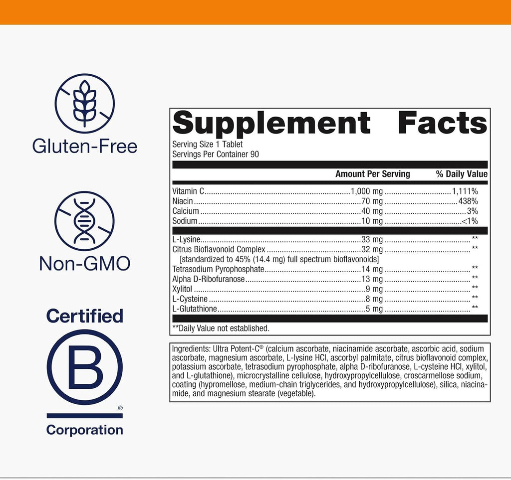Metagenics Ultra Potent-C 1000 Vitamin C - Gentle, Buffered Vitamin C Supplement - Immune Support Supplement* - Ascorbic Acid - 90 Tablets