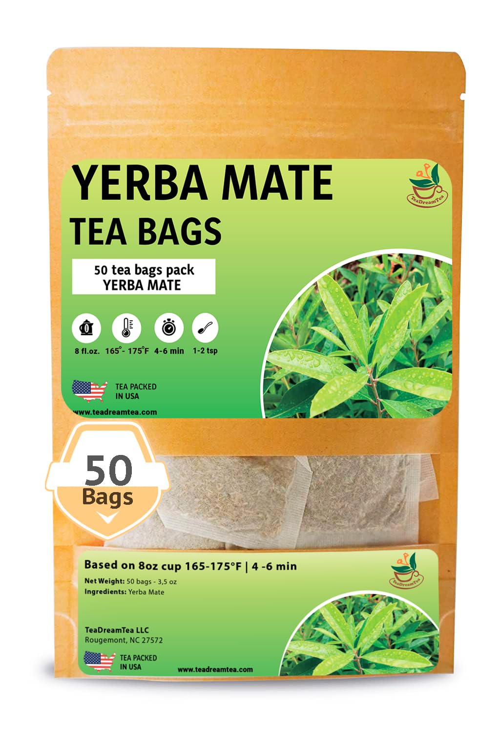 Yerba Mate Tea - Green Cut & Sifted - Unsmoked Energy Boost - 50 Tea Bags - Packed with Nutrients - Your Perfect Coffee Replacement
