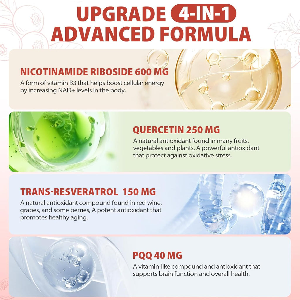 1000mg High-Potency NAD+ Liquid Supplement, Nicotinamide Riboside & Resveratrol with PQQ, Boosts Cellular Energy, Focus & Healthy Aging - 1 Pc