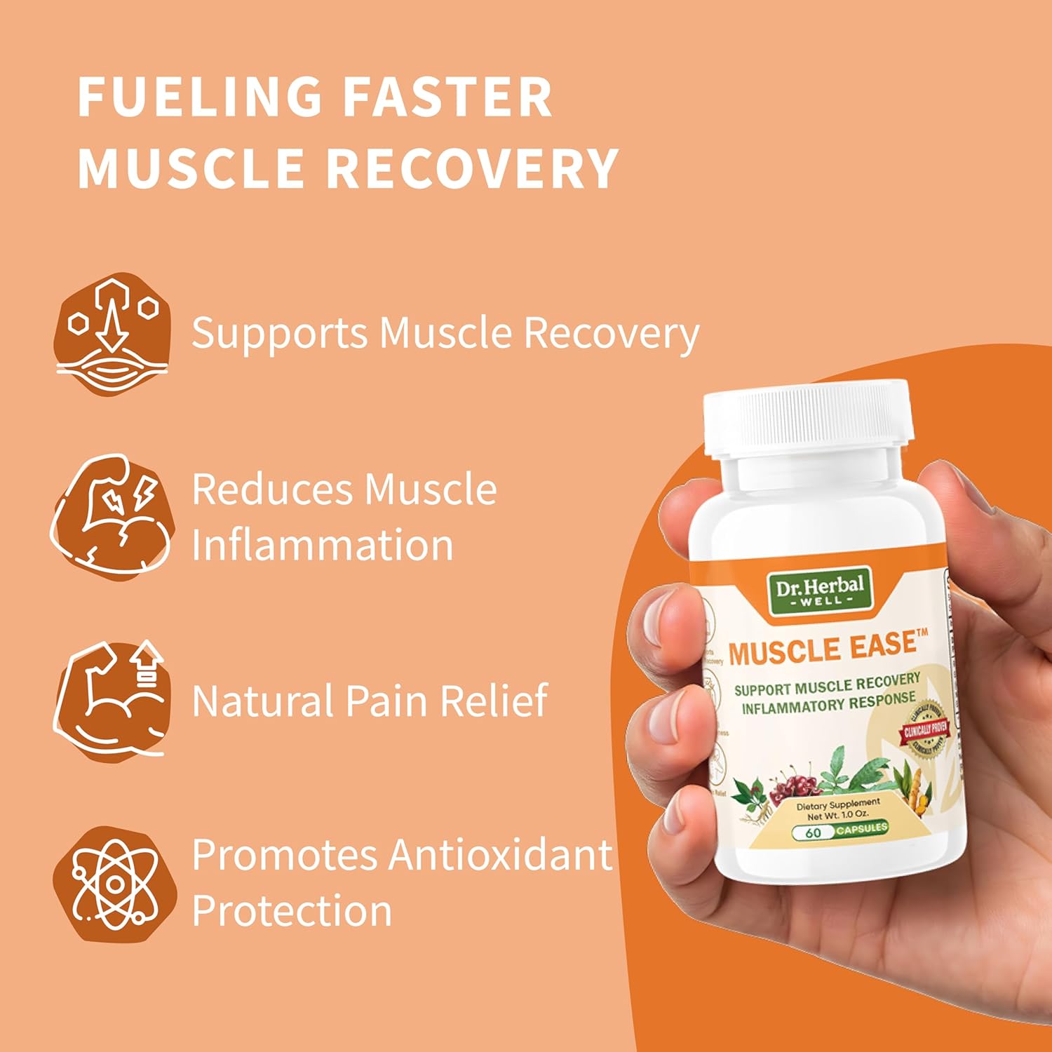 DR.HERBAL WELL Muscle Ease - Joint, Muscle & Nerve Support Fast Acting Relax Comfort Recovery Natural Herbal Supplement - (60 Capsules) MAX-Strength