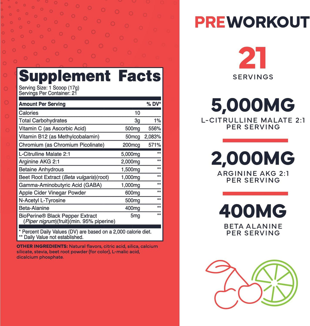 Type Zero Ultra Clean Stim Free Pump Pre Workout + Nitric Oxide Booster (Cherry Limeade) - Non Stimulating and Caffeine-Free for Men & Women