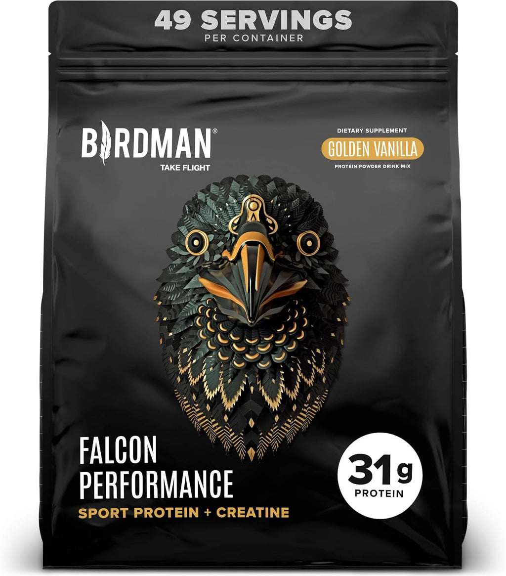Falcon Performance Vegan Protein Powder, 31g Protein, 5g Creatine, 5g BCAA, Probiotics, Electrolytes, Pre Workout, Low Carb, Sugar Free & Dairy Free, Plant Based Vanilla Protein - 49 Servings